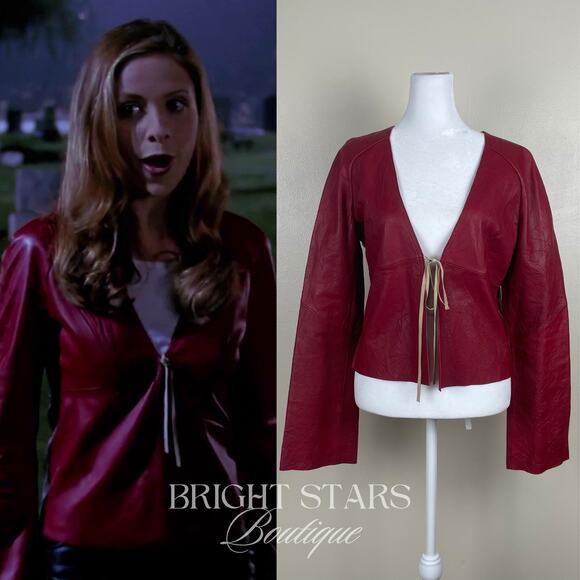 Jackets & Blazers - Rare Red Leather Jacket ASO Buffy the Vampire Slayer Tie Front Deadstock Vintage